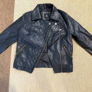 Kids' Faux Leather Moto Jacket | Black | Size Medium (7/8)